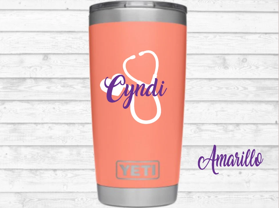 Calcomanía monograma pegatina de vinilo para tu vaso portátil taza estetoscopio enfermera regalo Foto 1 de 3
