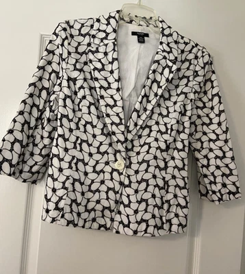 Alfani Sz 12P Black/White Floral Embroidered Lined Cotton Jacket - Image 1 of 4