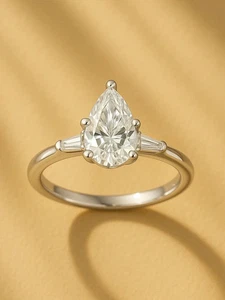 1.41Ct Pear Cut Lab Grown Moissanite Women's Modern Engagement Ring 925 Silver - Picture 1 of 13