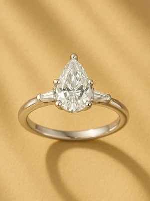 1.41Ct Pear Cut Lab Grown Moissanite Women's Modern Engagement Ring 925 Silver - Image 1 of 4