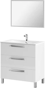 Mobile Sottolavabo Palmdale, Mobiletto per Bagno, Armadio a 3 Cassetti E Specchi - Foto 1 di 12