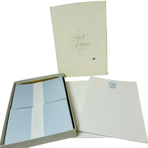 Vintage Hallmark Lots of Letters Stationery Set Blue Rose 43 Sheets 24 Envelopes - Picture 1 of 9