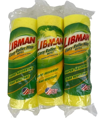 3 Libman EASY ROLLER MOP REFILL Genuine Super Absorbent Tear Resistant #02017 - Image 1 of 4