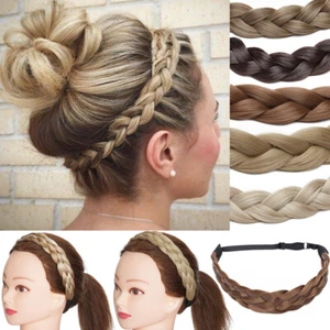 Real Natural Headband Braids Drawstring Pigtails Hair Extensions Fake Hairpieces - Picture 1 of 28