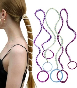 3PCS 25" Elastic Hair Ties Thick Hair Pony Tail Wrap Hair Tie Braided Multicolor - Picture 1 of 13