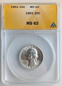1951 25c United States Washington 90% Silver Quarter MS 62 ANACS - Picture 1 of 4