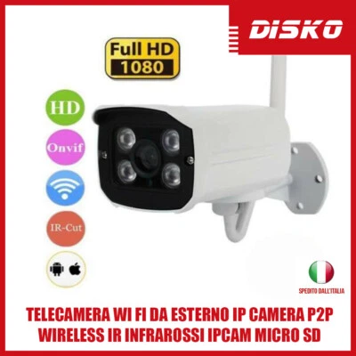 TELECAMERA WI FI DA ESTERNO IP CAMERA P2P WIRELESS IR INFRAROSSI IPCAM MICRO SD - Immagine 1 di 4