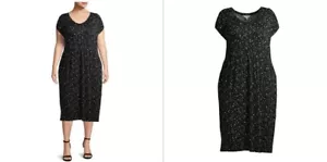 Terra & Sky Plus Size Printed V-Neck Midi Dress, Midi Plus Size Women's Dress, - Picture 1 of 11