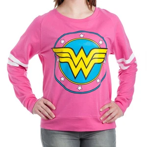 Official DC Comics Wonder Woman Logo Juniors French Terry Long Sleeve Shirt - Picture 1 of 1