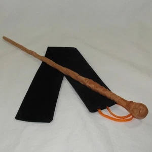 16" Hand Carved Almond Wood DE Skull Magic Wand Wizard Cosplay w/ Velvet Bag - Picture 1 of 9