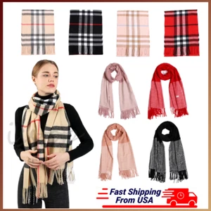 Mens Womens Winter Cashmere Scarf Scarves Plaid Wool Striped Warm Christmas Gift - Picture 1 of 21
