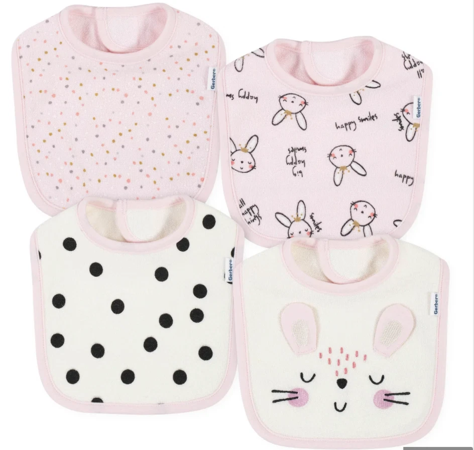 Paquete de 4 baberos Bunny nuevos con etiquetas Gerber rosa bebé niña - Pascua o en cualquier momento Foto 1 de 1