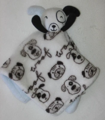 Zak & Zoey Puppy Dog Security Blanket Baby Lovey Woof White Black Blue - Image 1 of 4