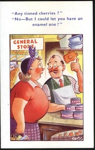 Vintage Comic Postcard: Shop Keeper Offers Customer an Enamel Chamber Pot - Picture 1 of 1