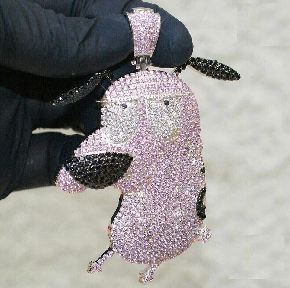 Colgante redondo de dibujos animados de zafiro rosa creado en laboratorio de 5 quilates chapado en oro blanco de 14 k Foto 1 de 1