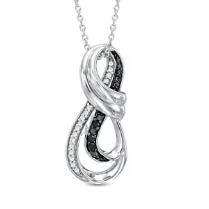 Colgante Diamante Infinito Negro Plata Esterlina Oro Blanco y Cadena - Imagen 1 de 5