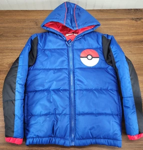Pokemon Youth 10-12 Puffer Jacket Zip Up Winter Coat Boys Girls Unisex Blue Bal - Picture 1 of 12