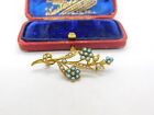 Victorian Pinchbeck Gold, Turquoise Seed Pearl Set Floral Brooch AF c1860
