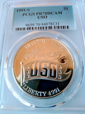 1991-S $1 USO Commemorative PCGS PR70DCAM population (165).😎 - Image 1 of 4