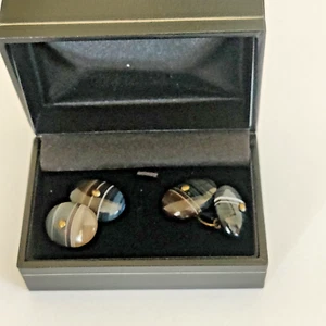Vintage banded agate cufflinks in presentation box - Picture 1 of 6
