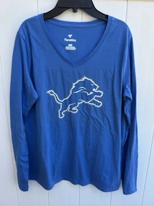 Detroit Lions Women’s Fanatics Blue Long Sleeve V Neck T-Shirt Large - Picture 1 of 4