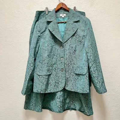 Blazer Chaqueta Falda Traje Conjunto Formal Negocios Cato Mujer 18W Verde Azulado Jacquard Foto 1 de 4