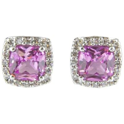 Pendientes halo enchapados en platino talla cojín zafiro rosa Gold Coast Foto 1 de 4