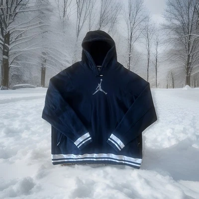 AIR JORDAN VARSITY STRIPE BIG LOGO PULLOVER HOODIE BLACK/WHITE MENS SIZE XXL - Image 1 of 4