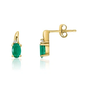LXR 14k Gelbgold Smaragd und Diamant Ohrringe 0.3 ct - Bild 1 von 3