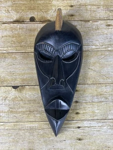 African Tribal Mask Hand Carved Wood Wall Decor Art Handcrafted In Ghana - Bild 1 von 12