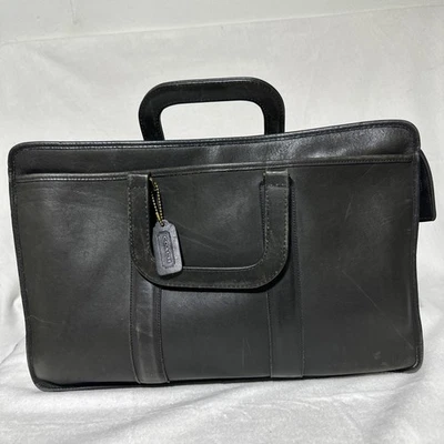 Vintage Coach Leather  Slim Briefcase Laptop Bag Made In USA Distressed Black - Image 1 of 4