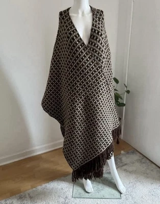 ZARA BROWN JACQUARD KNIT CAPE WITH FRINGING - Image 1 of 4