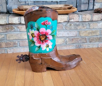 Bota Cowboy 18" Plantador Flores Artesanal Metal Arte Fazenda, Celeiro, Rancho, Decoração para Casa - Imagem 1 de 4