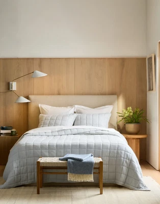 NWT QUINCE ORGANIC AIRY GAUZE BOX QUILT KING / CAL KING MIST 100% COTTON  $170 - Image 1 of 4