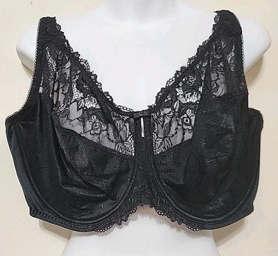 Nuevo con etiquetas Sujetador Delmira 44H Para Mujer Cobertura Completa Con Aros Sin Forro Minimizador Encaje Negro Foto 1 de 4