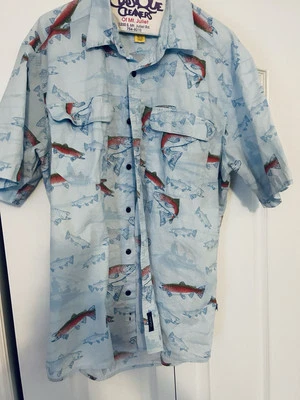 Cabela’s Fishing shirt men’s Extra Large Fish Print Vented Back Button Up - Image 1 of 4