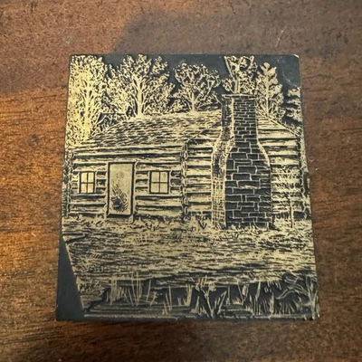Letterpress Printing Block Log Cabin VNTG Woods - Image 1 of 4