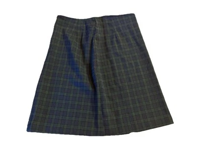 Vintage Fashion Bug Plaid Skirt Size 10 Side Zipper Slit Blue Green Stretch - Image 1 of 4