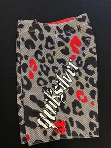 RARE OG QUIKSILVER LEOPARD BOARD SHORTS + NEO FLY BLACK & RED TOUGH TRUE SIZE 36 - Picture 1 of 18