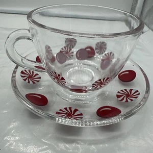 Starbucks Holiday Peppermint Candy Glass Cup & Saucer 6oz 2007 - Bild 1 von 5