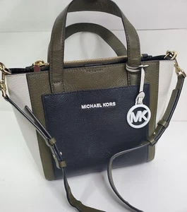 Michael Kors Gemma Small Tri-Color Green Black White Leather Crossbody Bag Purse - Picture 1 of 19