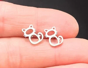 One Pair of minimalist mini stainless steel caT stud earrings /E1 - Picture 1 of 1