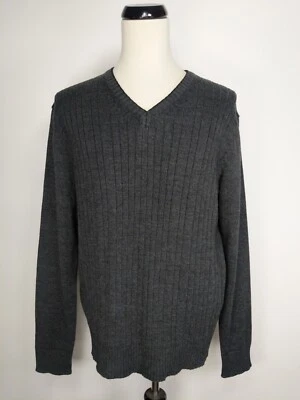 Michael Brandon Gray Ribbed Knit Long Sleeve V-Neck Sweater Size XL - Image 1 of 4