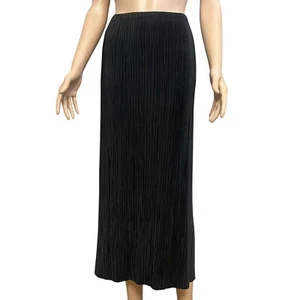 Adrianna Papell Plisse Pleated Midi Skirt Large Black Straight Pull On Side Slit - Picture 1 of 9