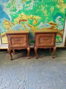 Pair of pretty French  carved oak bedside cabinets, drawers Louis XV style.