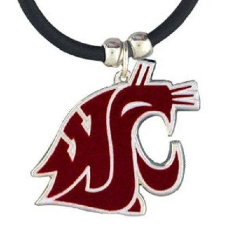 Washington State Cougars Necklace Black Rubber Cord Metal Pendant NCAA College Cover
