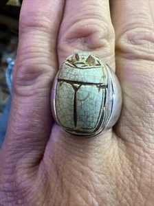 Vintage EGYPTIAN SCARAB Sterling Silver HAND-MADE Mens RING Size 9 - Picture 1 of 9
