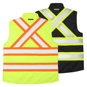 Hi Vis Visibility Reversible Bodywarmer Safety JORESTECH Vest With X on Back