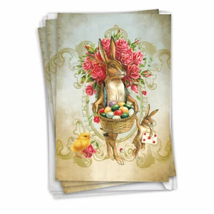 Pack of 3 Easter Cards w/ 5x7" Env. (1 Design) - Vintage Chicks & Bunnies-Rabbit - Picture 1 of 6