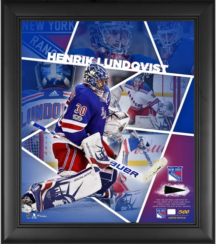 Henrik Lundqvist Rangers FRMD 15x17 Impact Collage w/ a Piece of GU Puck-LE/500 Cover